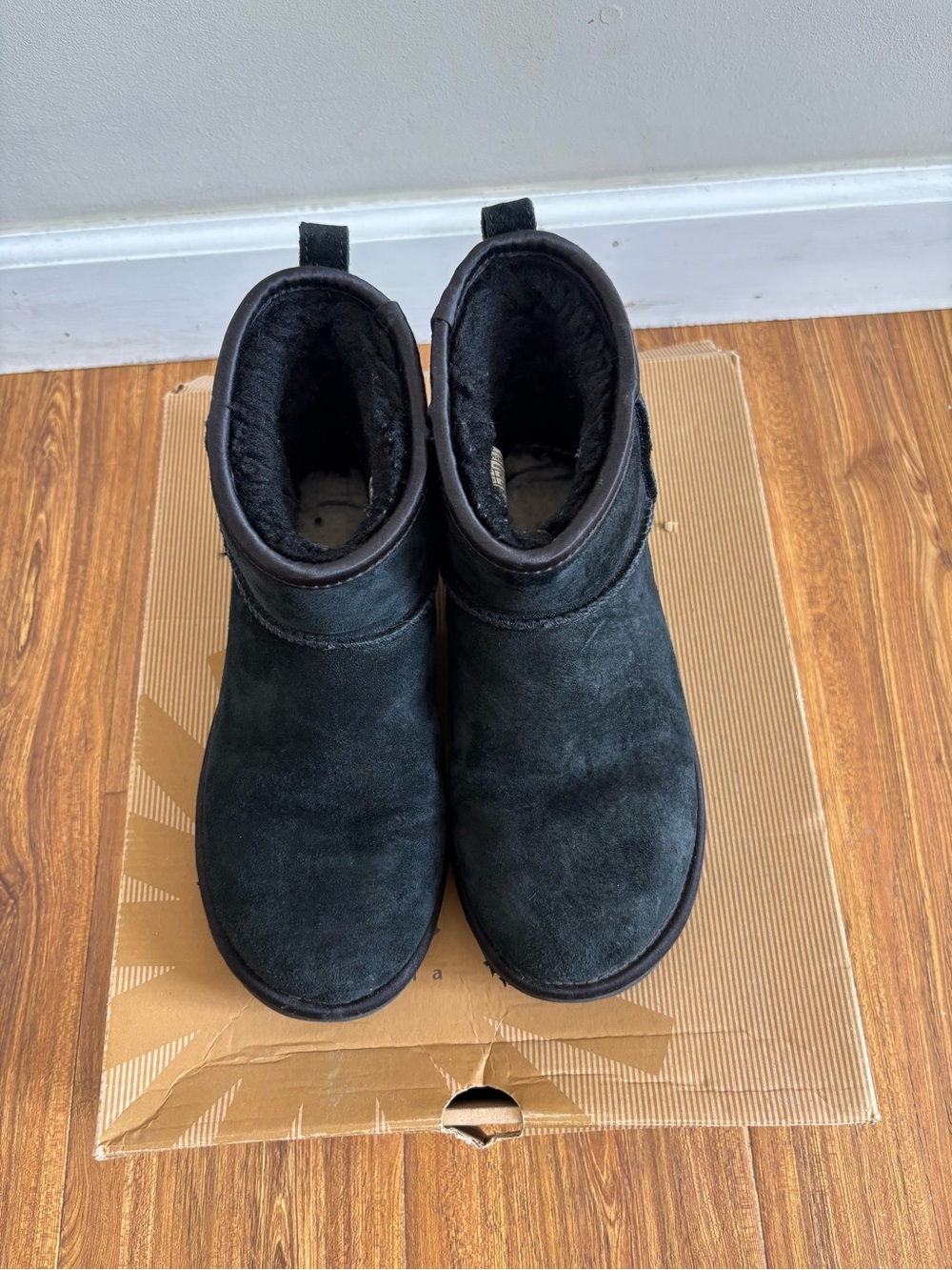 UGG Kids Black Suede Short Shearling Boots
